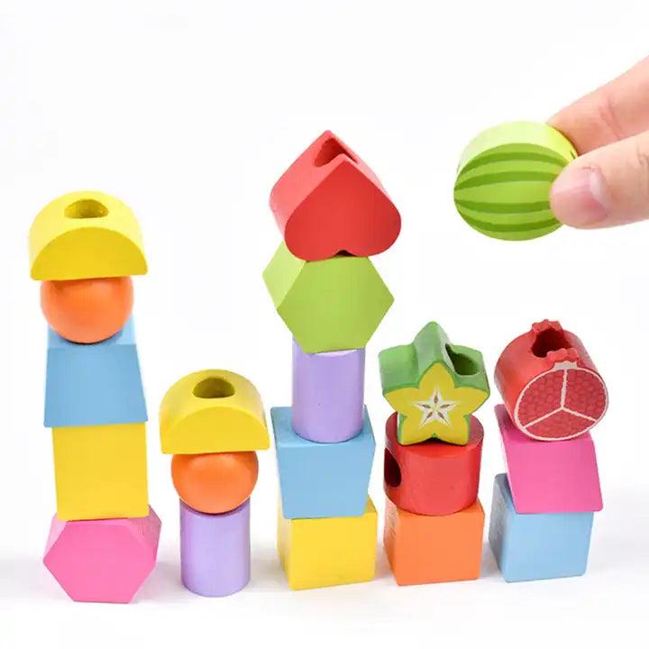 Fruit & Shape Stacking Game ‚Wooden Lacing Toy - Little Explorers