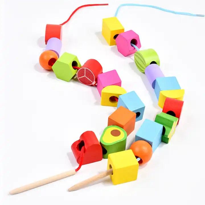 Fruit & Shape Stacking Game ‚Wooden Lacing Toy - Little Explorers