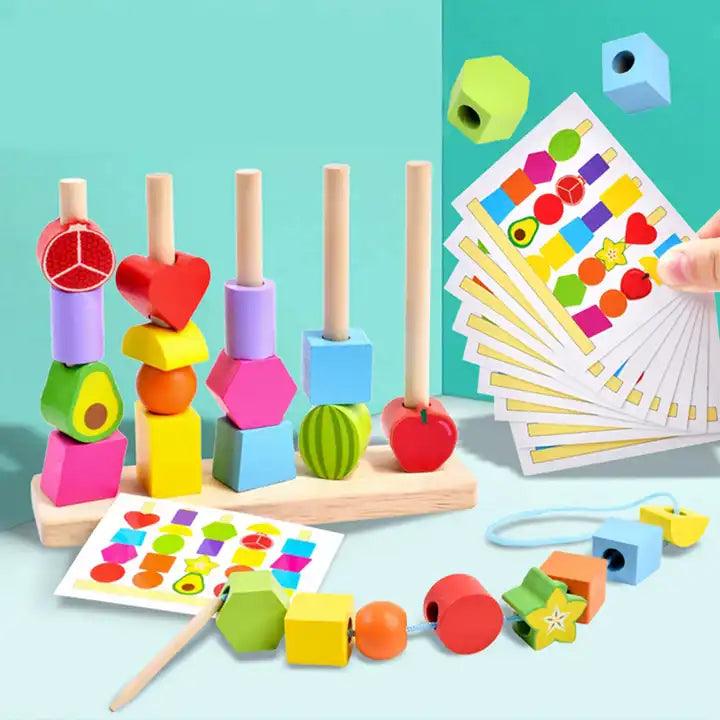Fruit & Shape Stacking Game ‚Wooden Lacing Toy - Little Explorers