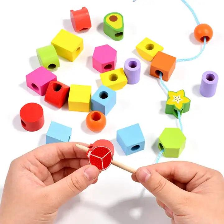 Fruit & Shape Stacking Game ‚Wooden Lacing Toy - Little Explorers