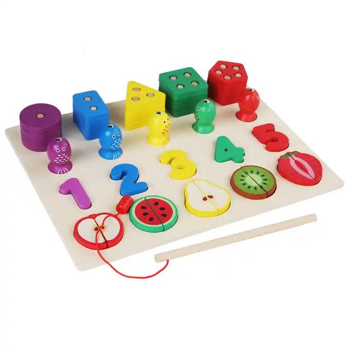 Multi-Activity Wooden Learning Board ‚ Shapes, Numbers, and Fishing Fun - Little Explorers