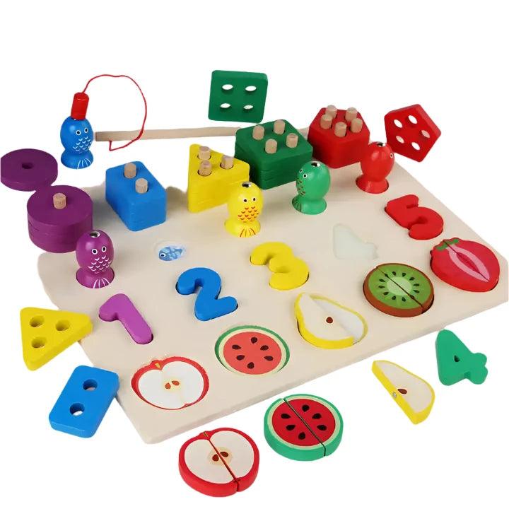 Multi-Activity Wooden Learning Board ‚ Shapes, Numbers, and Fishing Fun - Little Explorers