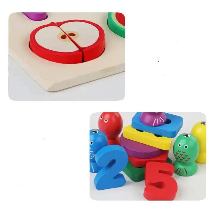 Multi-Activity Wooden Learning Board ‚ Shapes, Numbers, and Fishing Fun - Little Explorers