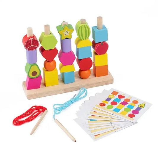 Fruit & Shape Stacking Game ‚Wooden Lacing Toy - Little Explorers