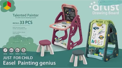 Artist Drawing Board - Double-Sided Easel with Stool